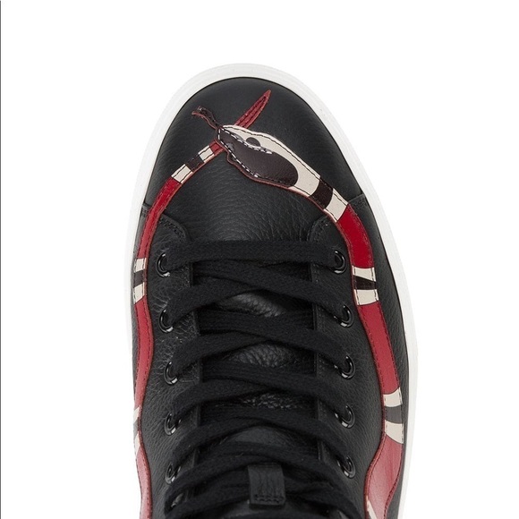 GUCCI Snake Embroidered Leather Hi-Top Sneakers 39 - Picture 2 of 7